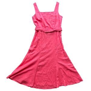 🥶 Ann Taylor Pink Belted Linen Blend Midi Dress Size 4